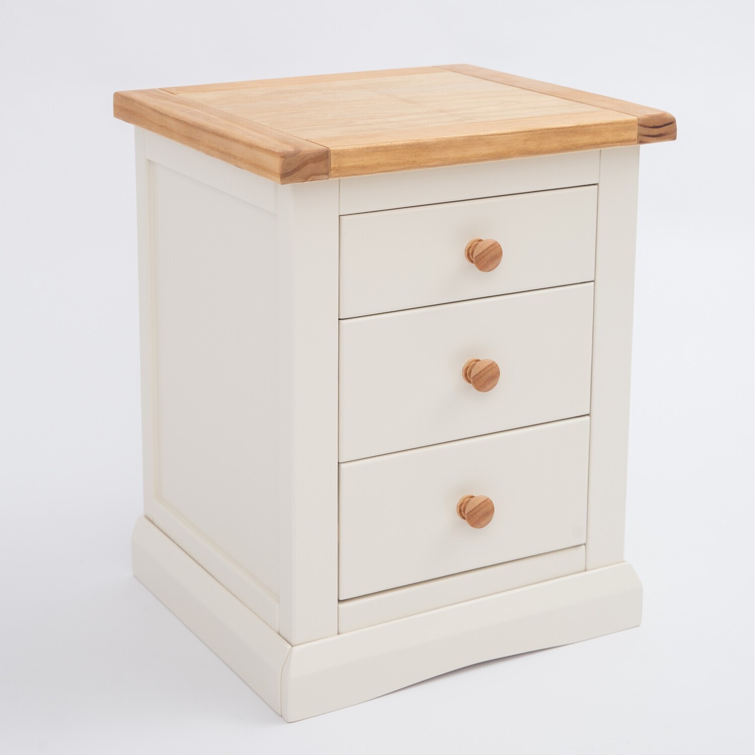 Castelli 3 Drawer Bedside Cabinet - White / Wood Knob
