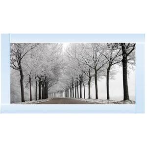 Trees in Winter Road Monochrome Glitter Liquid Wall Art