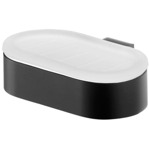 Tempered Glass Soap Dish Plate Wall Mounted Black Zamak