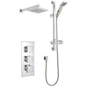 Chrome Triple Concealed Mixer Shower With  Slide Rail Kit  Overhead Drencher