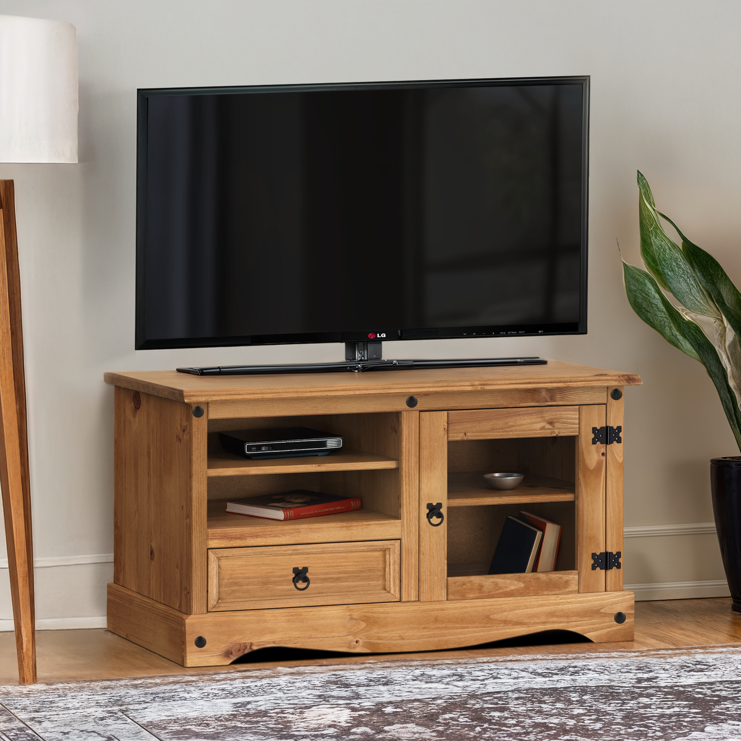 Corona Entertainment Media Unit Television Stand TV Solid Wood Mexican Pine Wooden Glass Door - Antique Wax