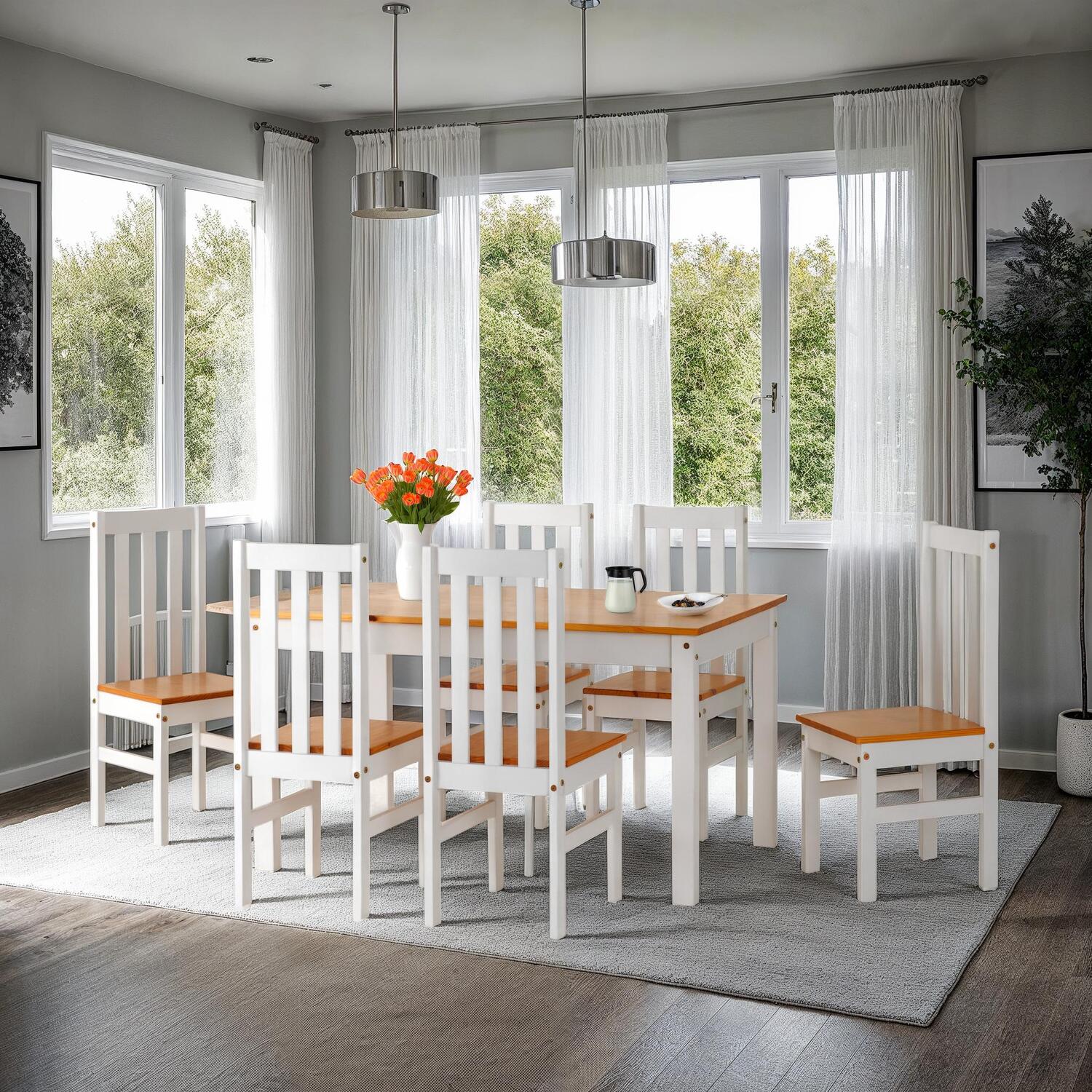 Seconique Ludlow Dining Set With 6 Chairs - White And Oak Lacquer