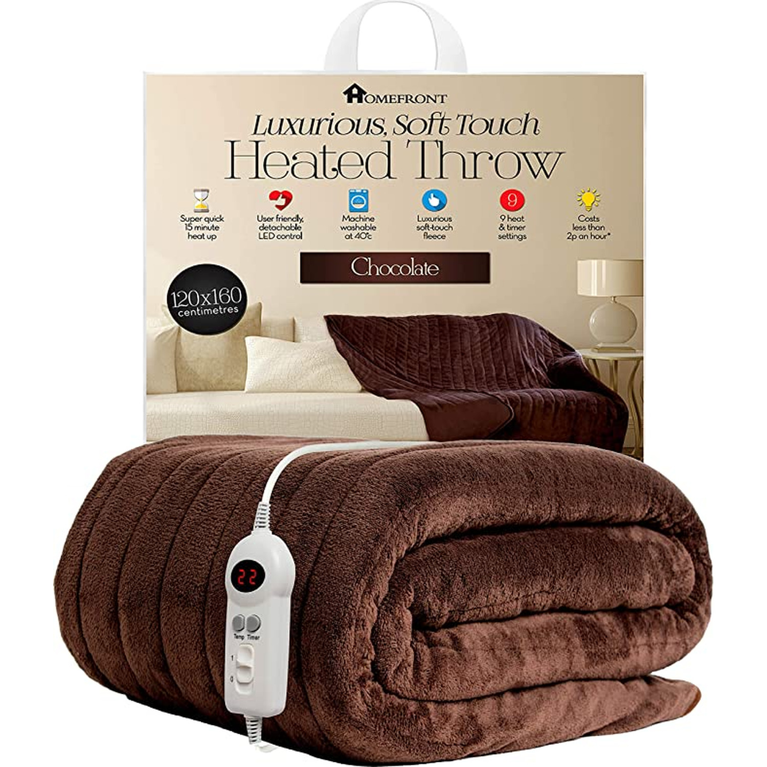 Homefront Electric Heated Throw Over Blanket - Chocolate