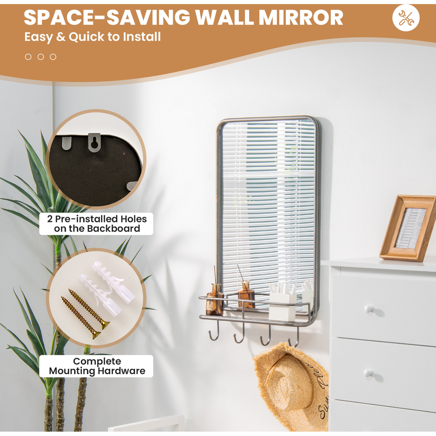 Costway Wall-mounted Bathroom Mirror-black - Black