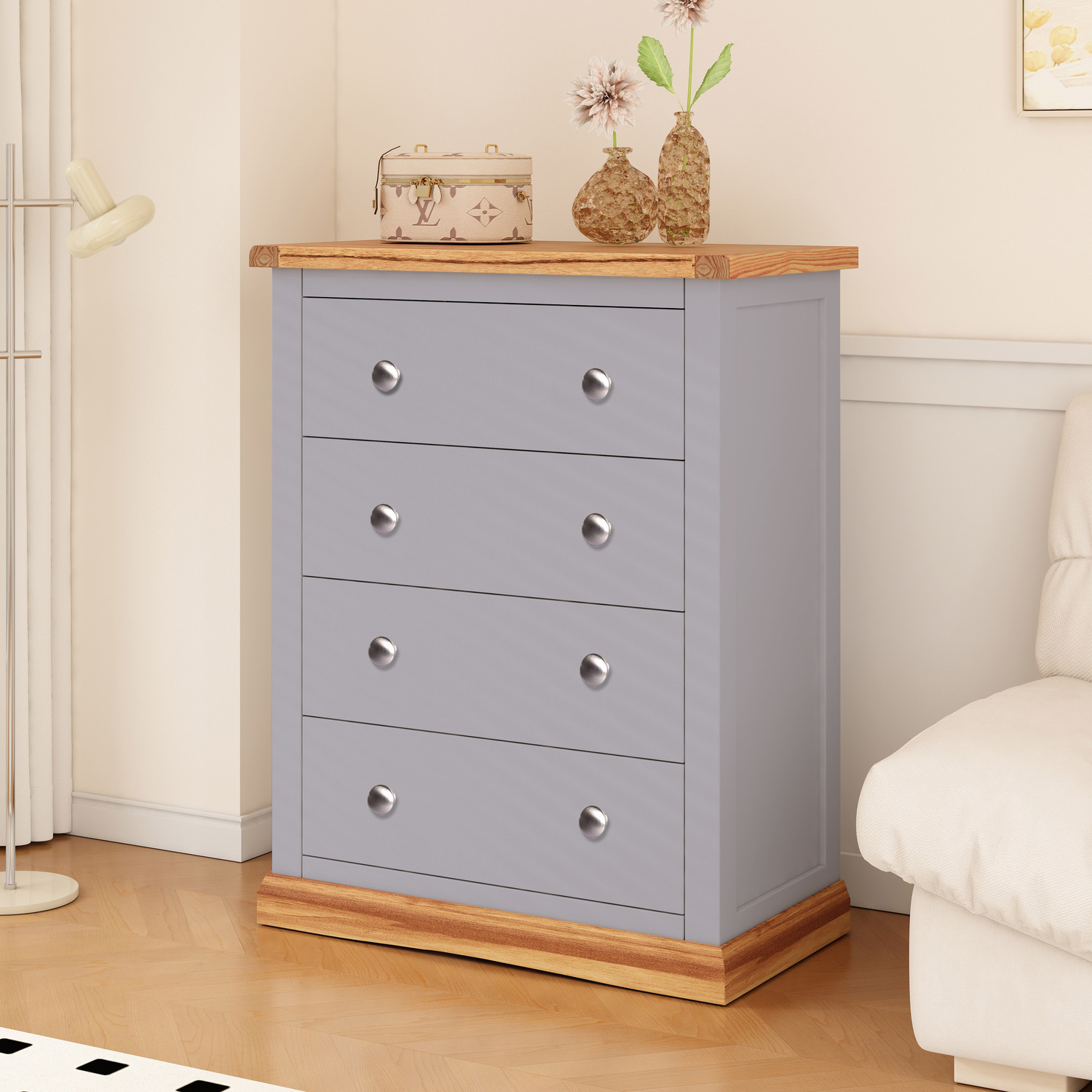 Biccari 4 Drawer Petite Chest - Grey / Chrome