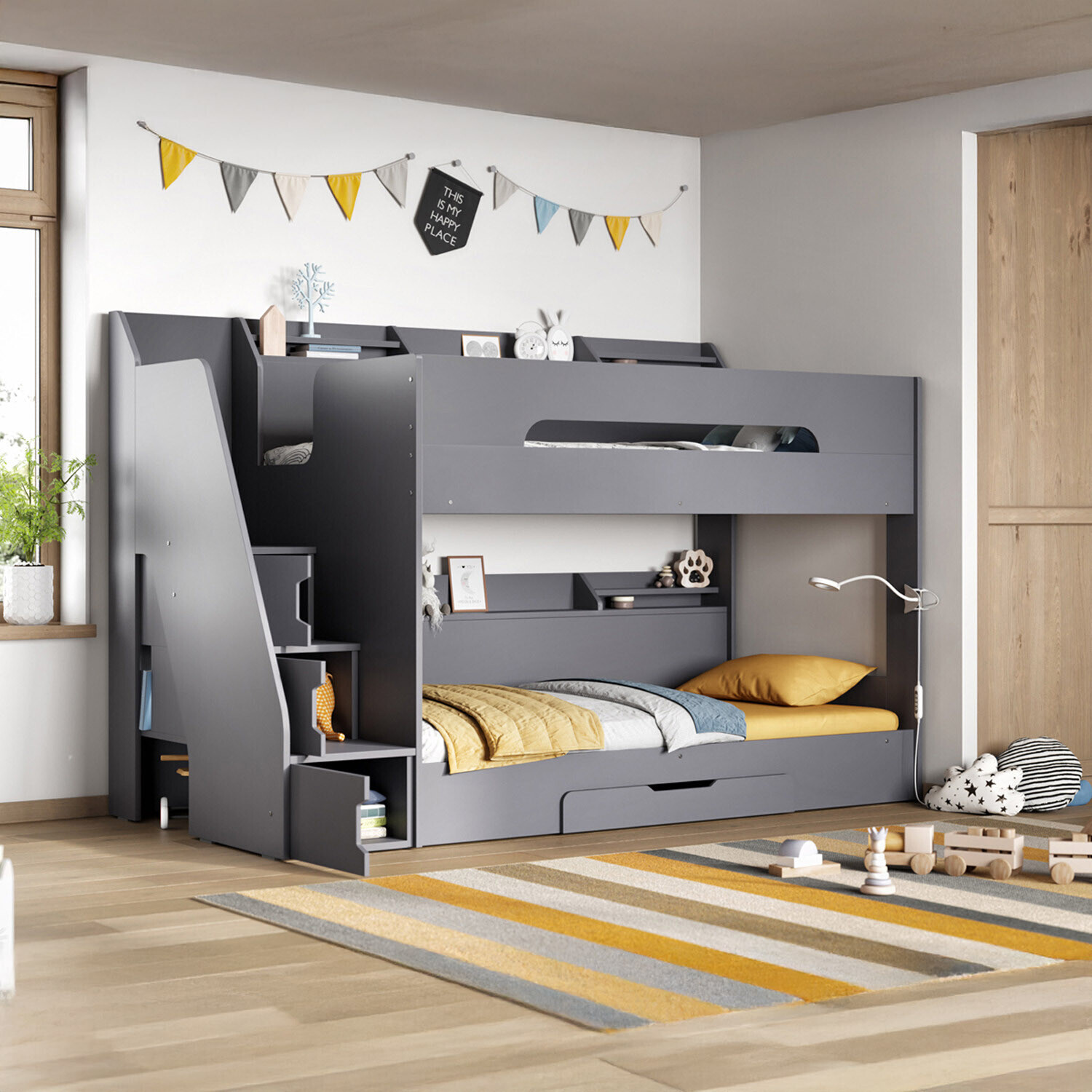 Flair Slick Staircase Bunk Bed Grey - Grey