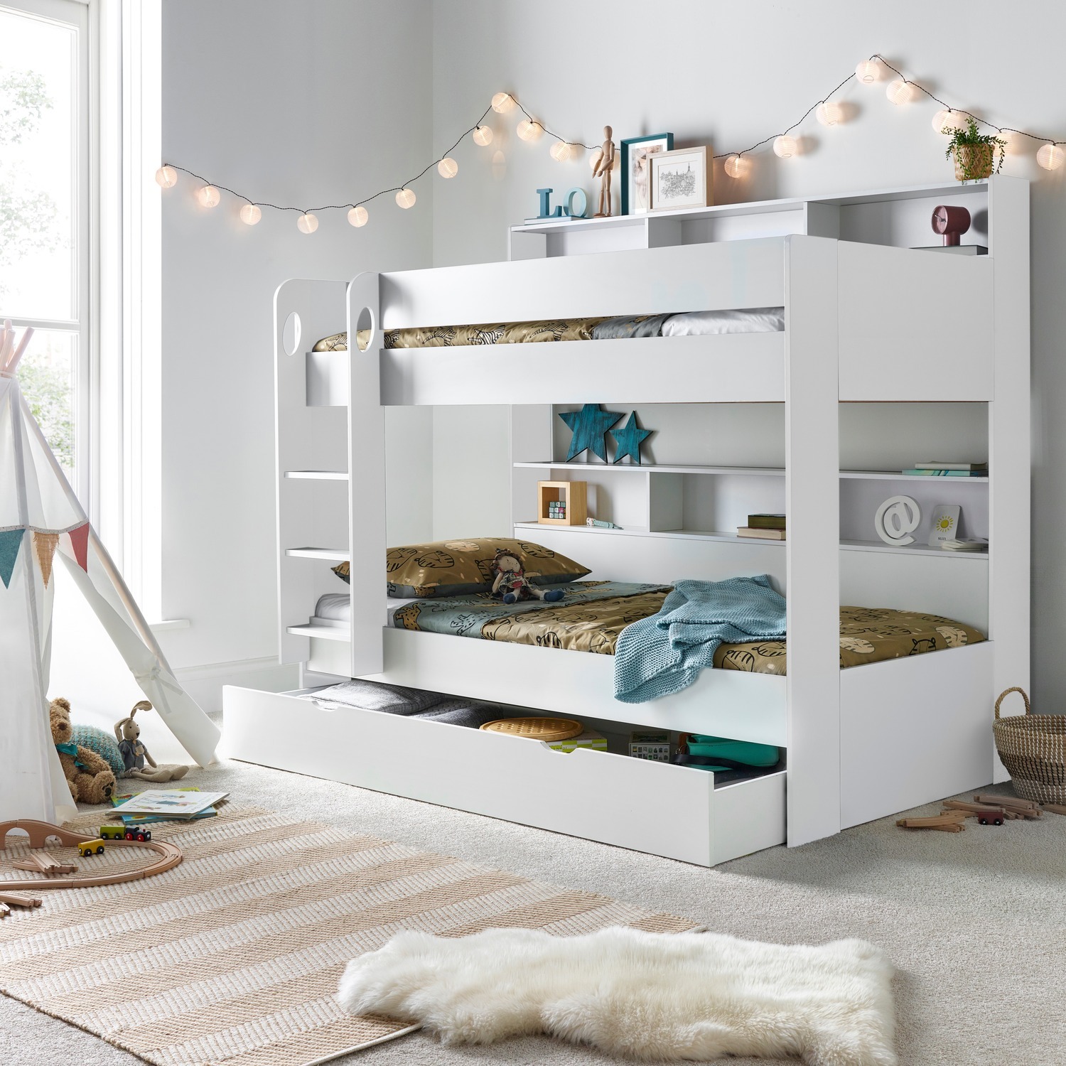 Olly White Storage Bunk Bed - White 125kg Frame Only