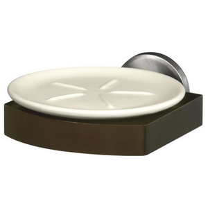 Bisk Solid Wood and Zamak Wall Mounted Grip  Ceramics Soap Dish Plate