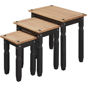 Corona Nest of 3 Tables Black Solid Mexican Pine