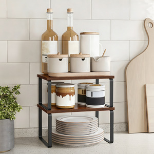 Set of 2 Stackable Kitchen Spice Racks Countertop Shelves