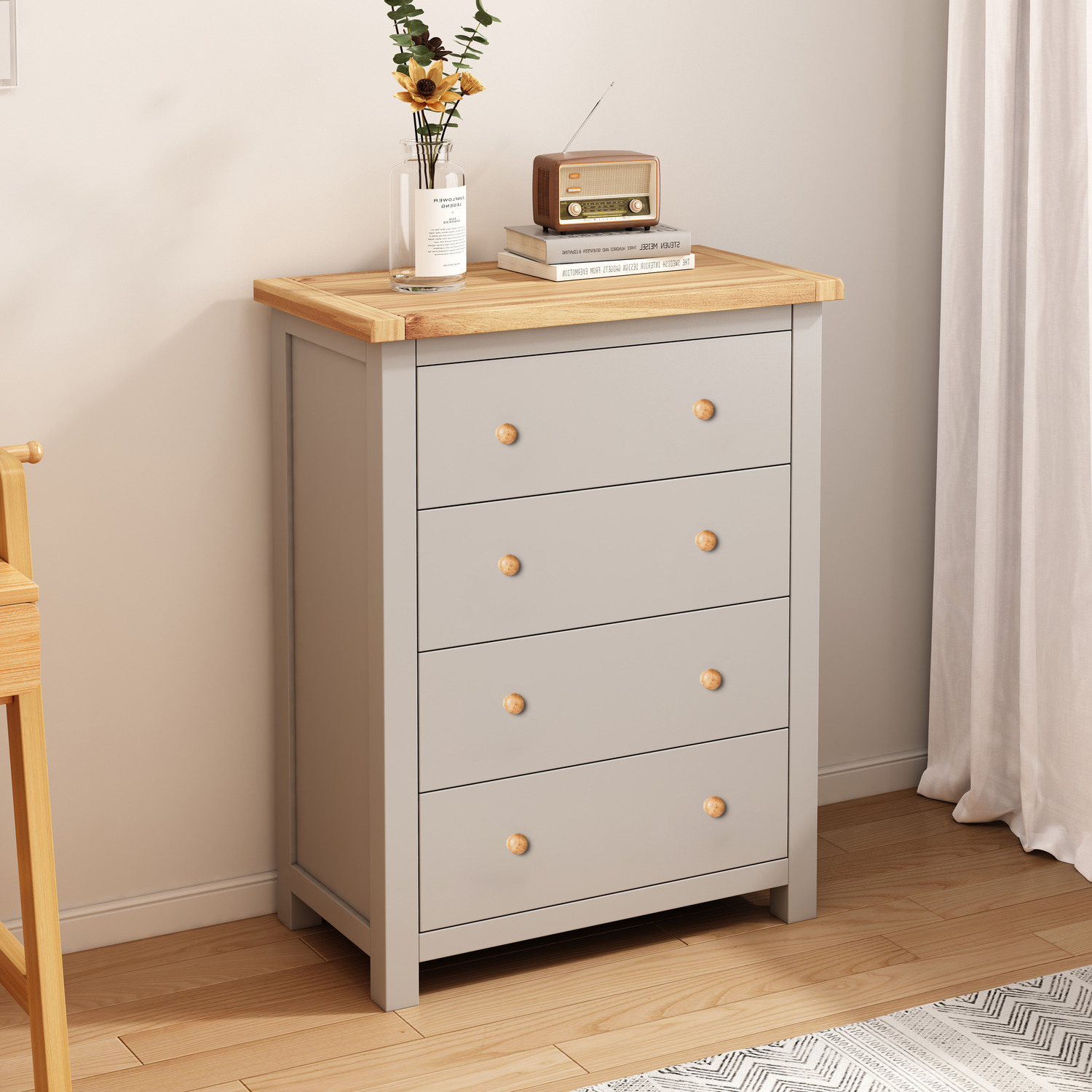 Argenta 4 Drawer Petite Chest - Grey / Wood