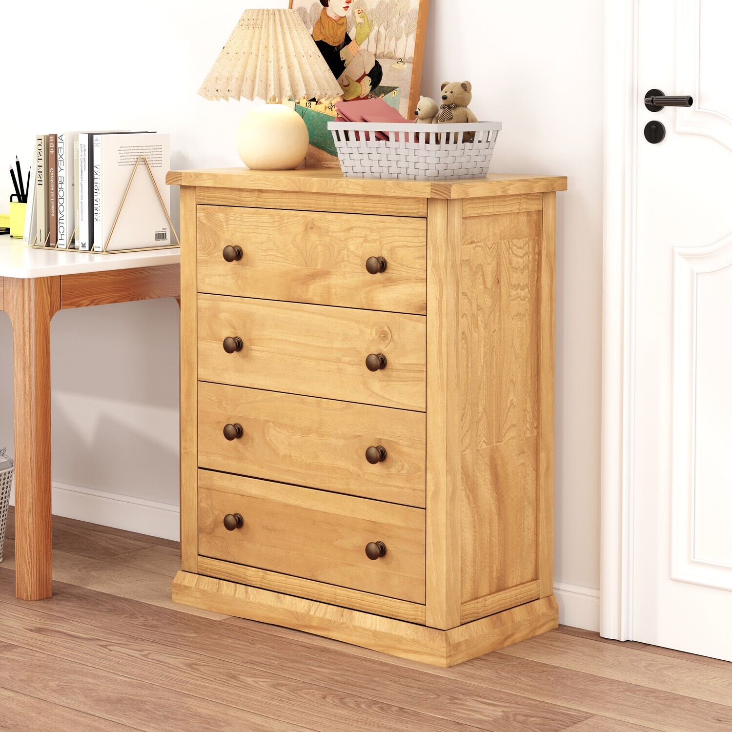 Lucca 4 Drawer Petite Chest - Brown / Brass