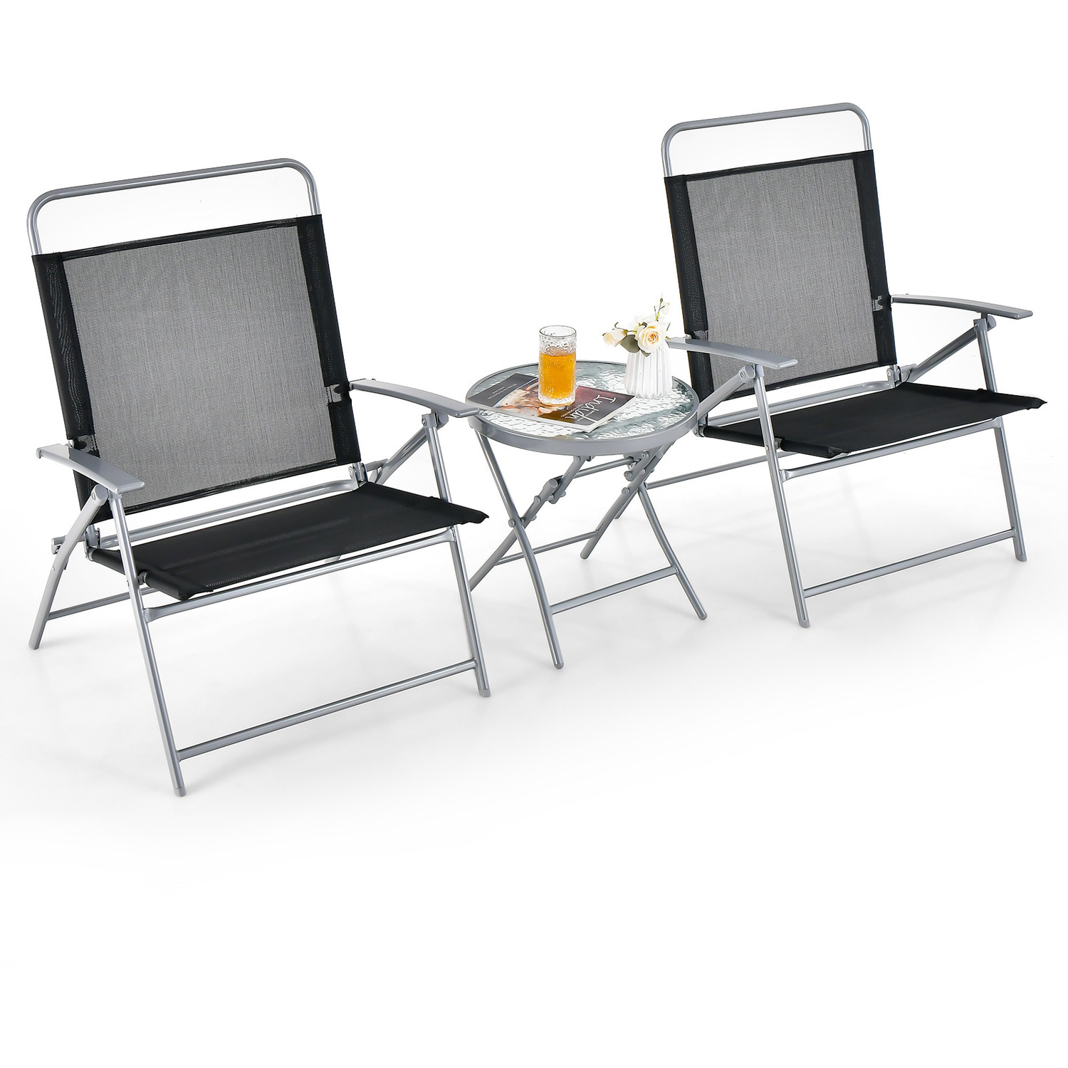 3PCS Patio Bistro Set Patio Furniture Set - Black