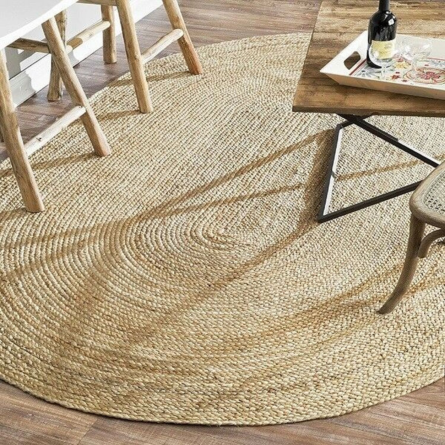 Hand Braided Jute Oval Rug - Brown / 120cm / 60cm