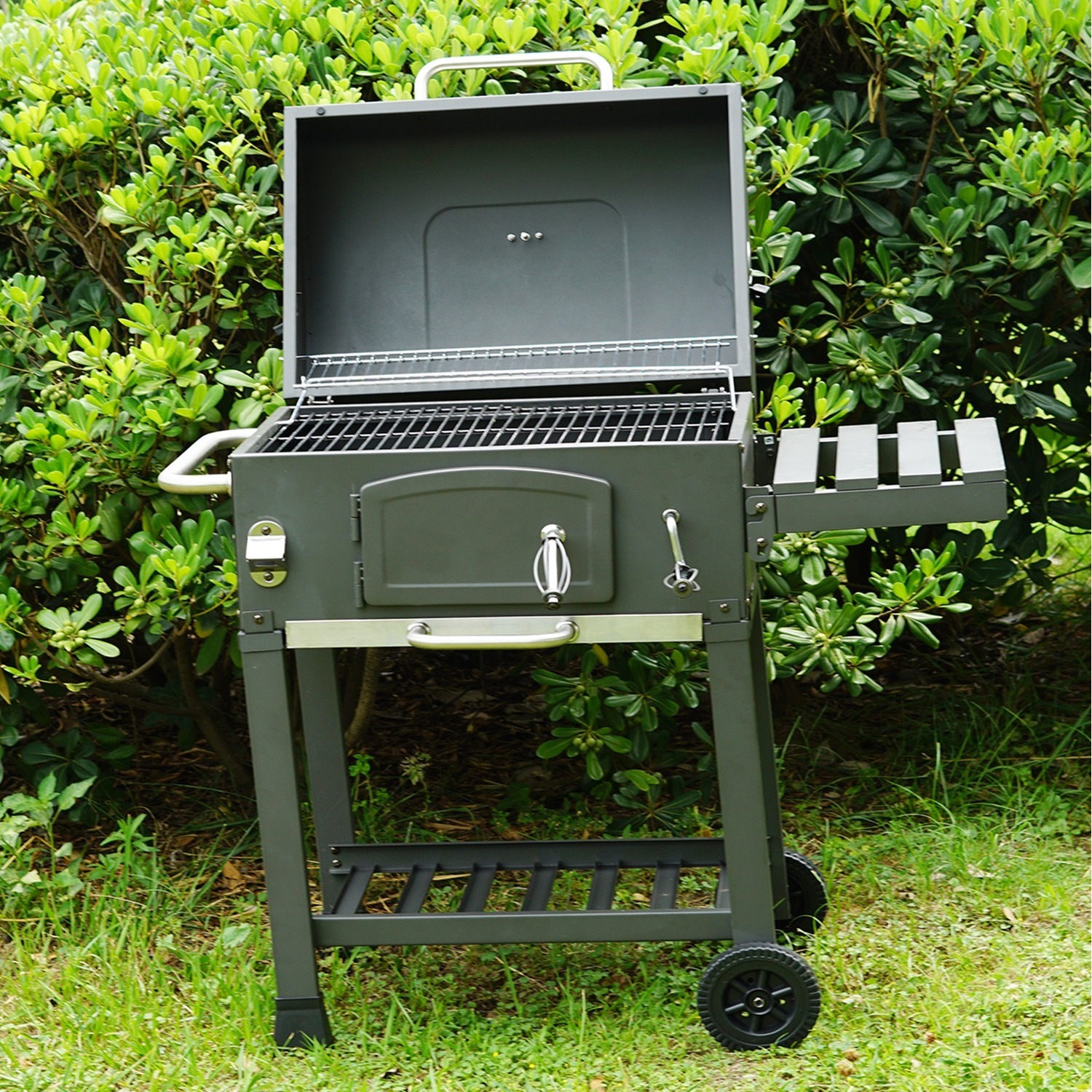 Large Rectangular Adjustable Charcoal Barbecue Grill - Black