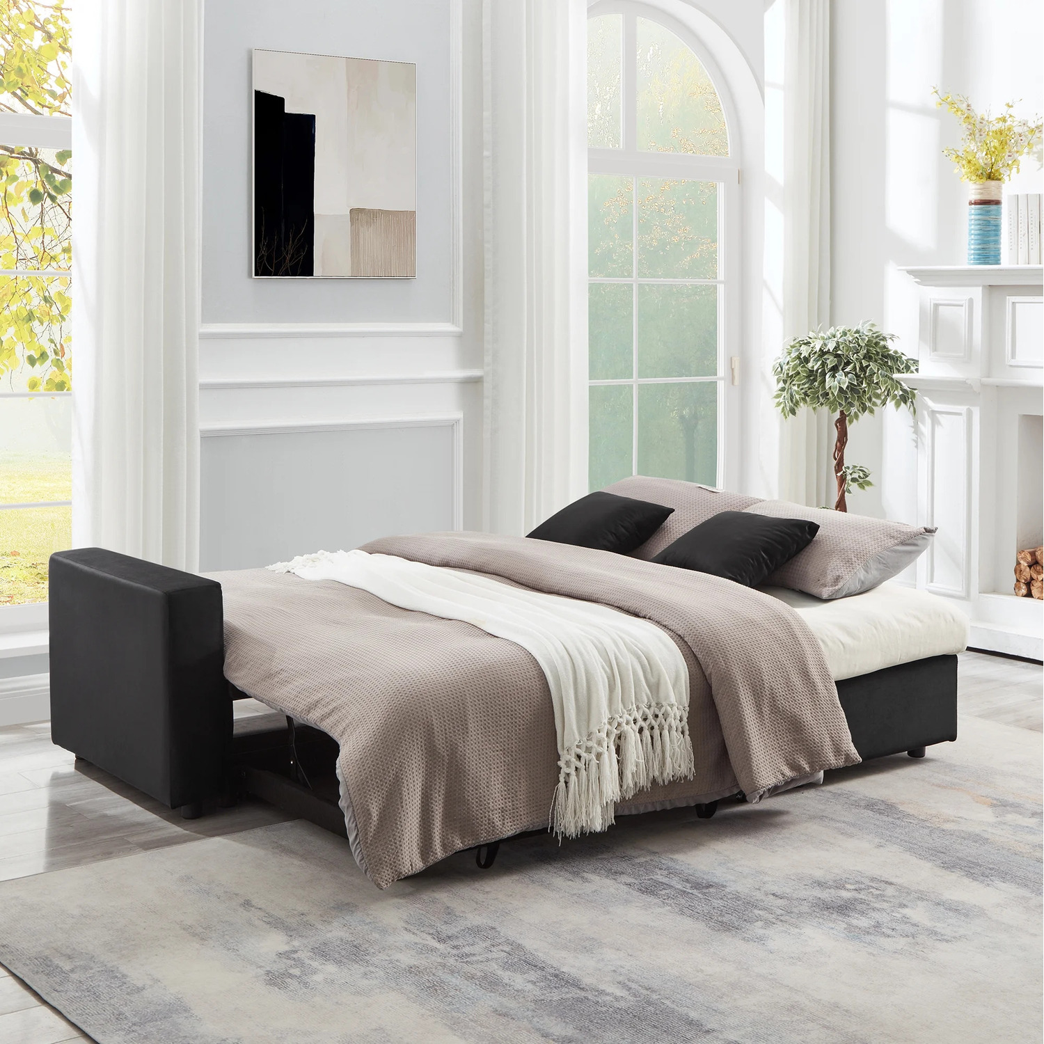 Mallard 3 Seater Fabric L Shaped Corner Sofa Bed - Black