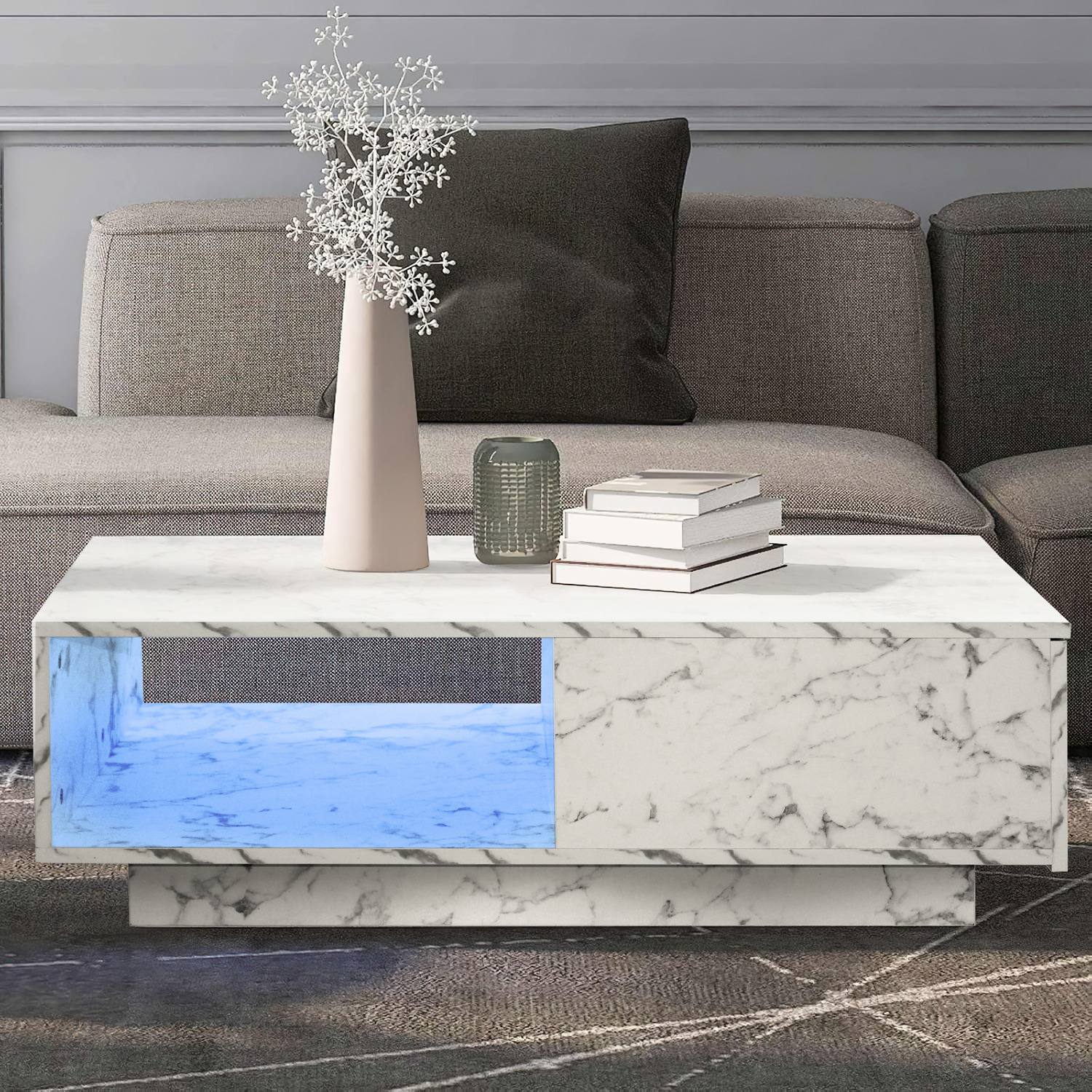 Contemporary Led Coffee Table - White Marble