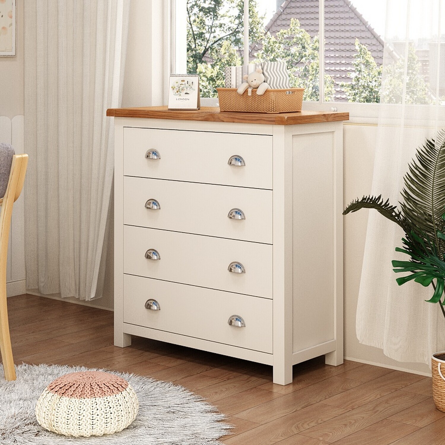 Lovere 4 Drawer Chest - Satin Chrome Handles - White / Satin Chrome / MDF, Plywood, Pine