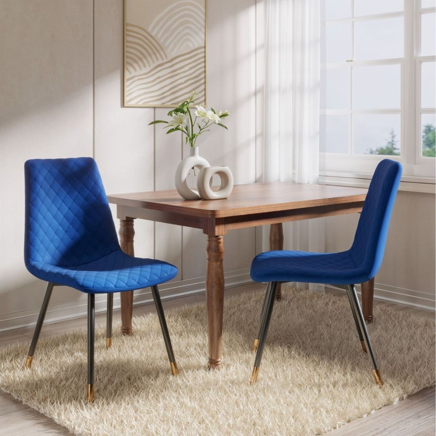 Plushore Turquoise Luxury Velvet Dining Chair - Blue 2 Metal Velvet