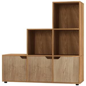 6-Cube Step Shelving Unit With Wooden Door - Grey