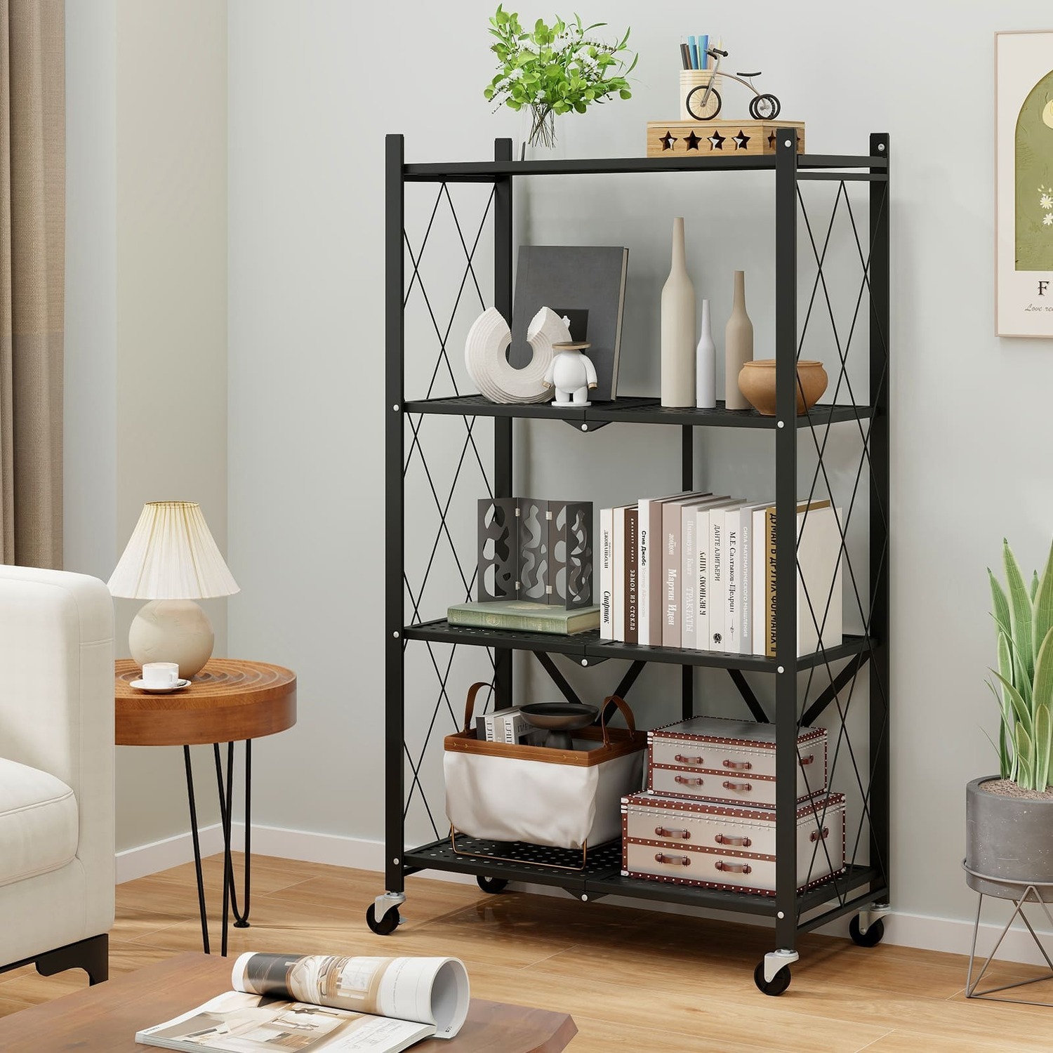 Image of 4-Tier Foldable Storage Shelf - Black