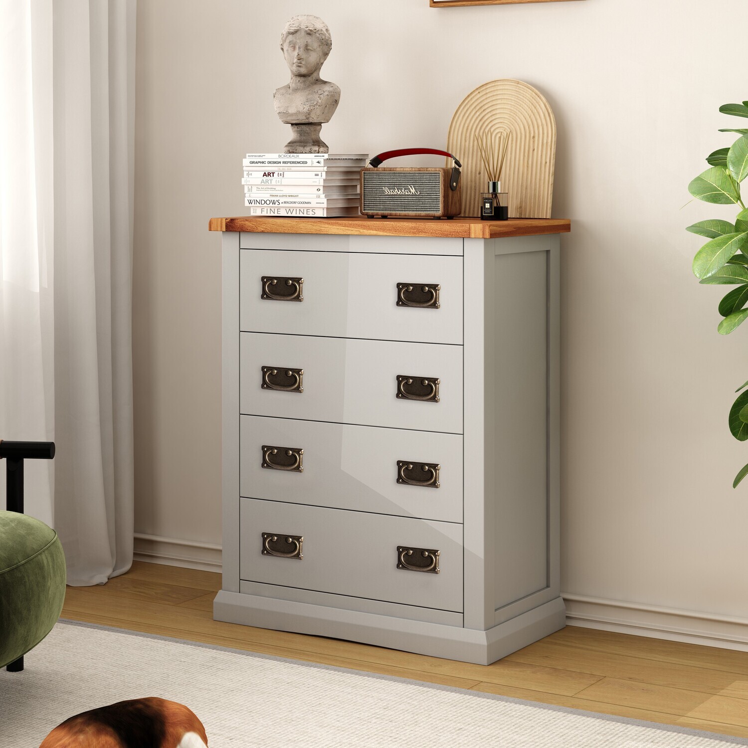 Loreo 4 Drawer Petite Chest - Grey / Brass