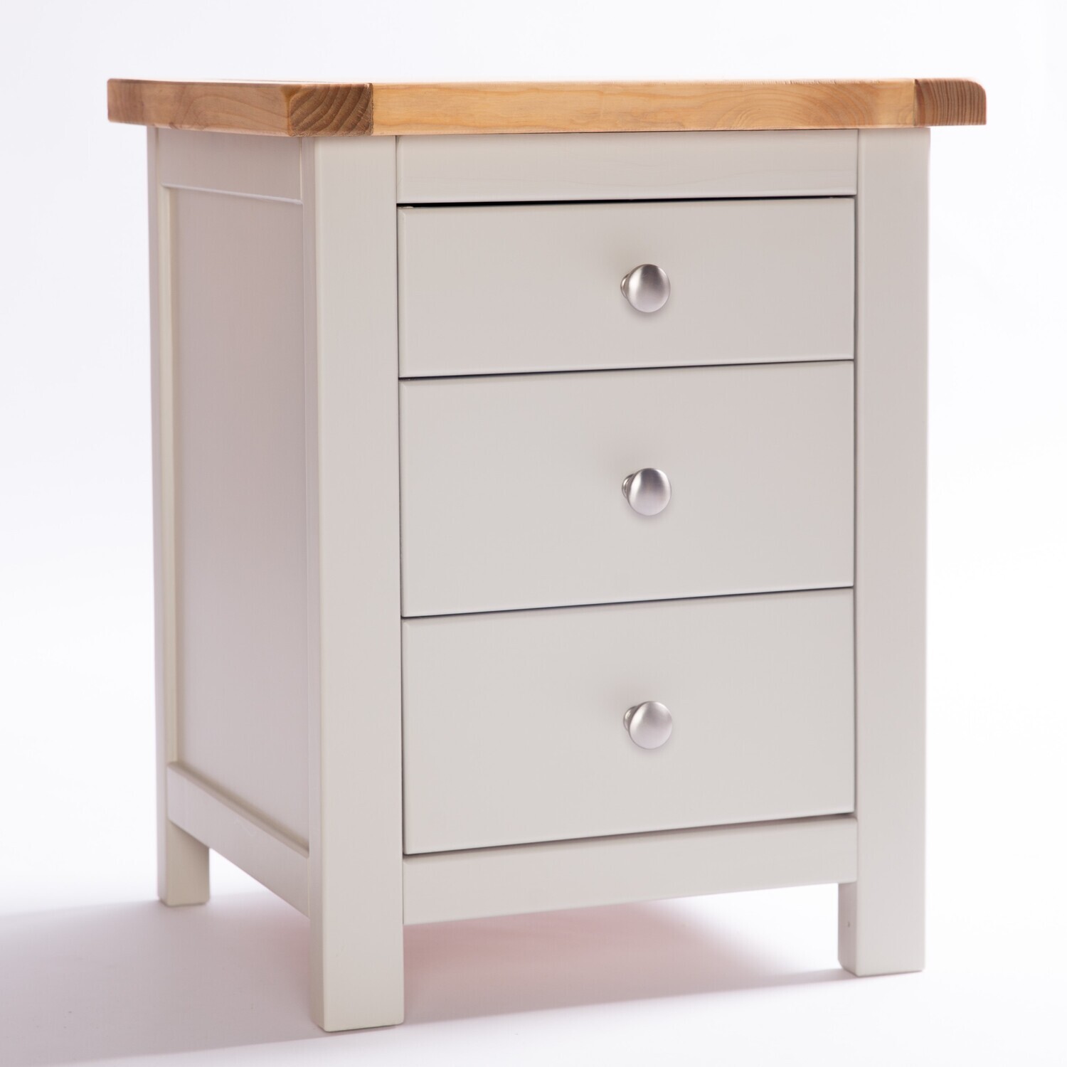 Argenta 3 Drawer Bedside Cabinet - Grey / Chrome Knob