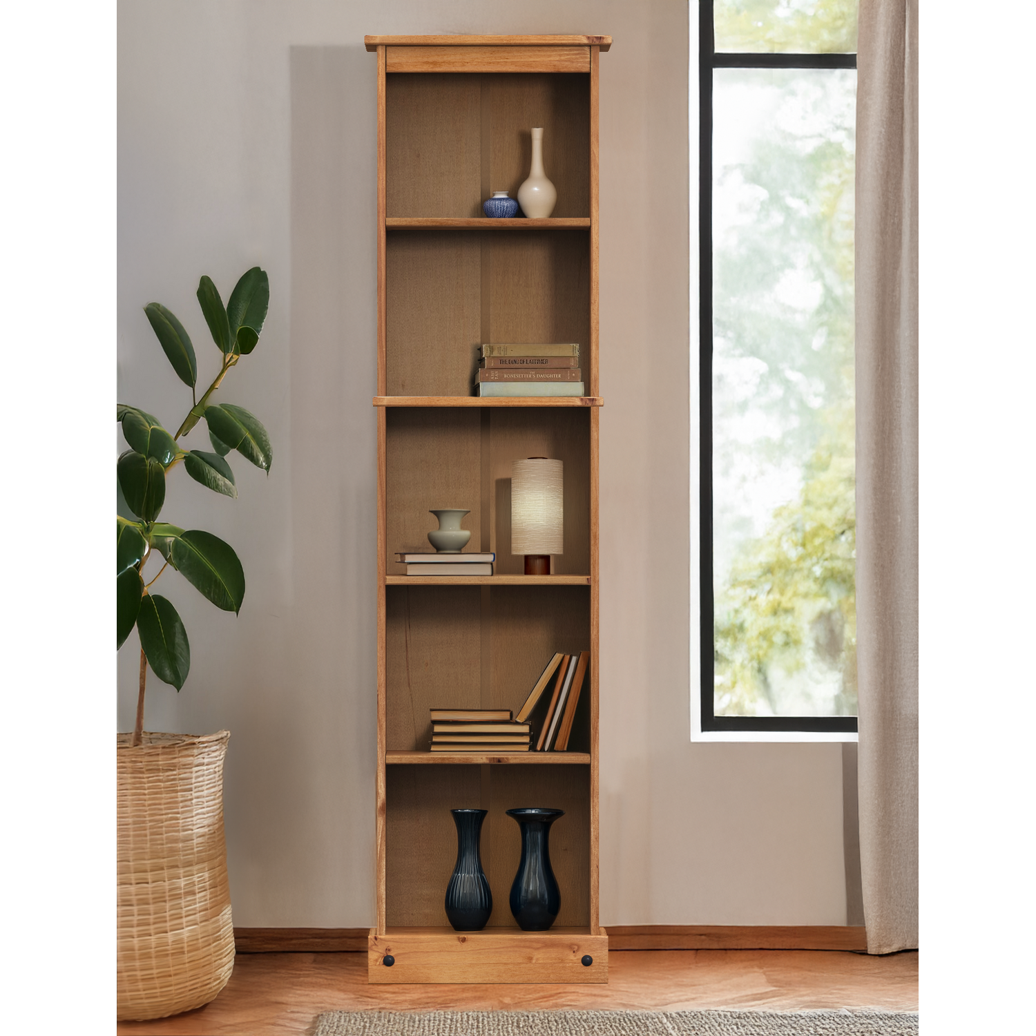 Corona Narrow Tall Bookcase - Antique Wax