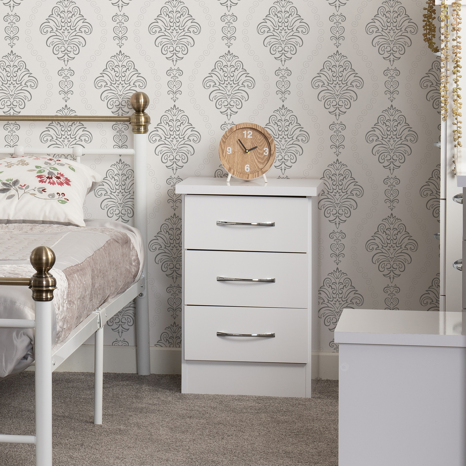 Nevada 3 Drawer Bedside - White Gloss