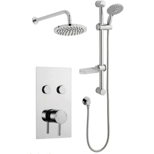 Chrome Twin Round Push Button Concealed Mixer  Slide Rail  Overhead Drencher