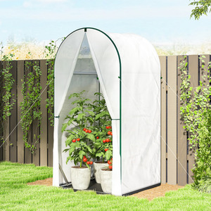 Outsunny Mini Greenhouse with Roll-Up Door, PE Base, White