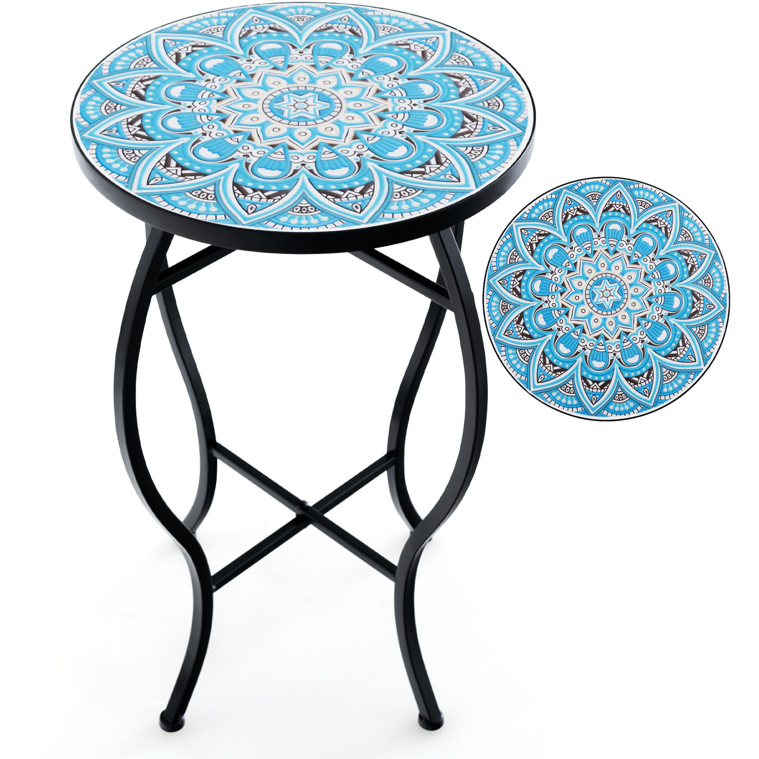 Outdoor Porch Plant Stand Mosaic Accent Coffee Table - Blue