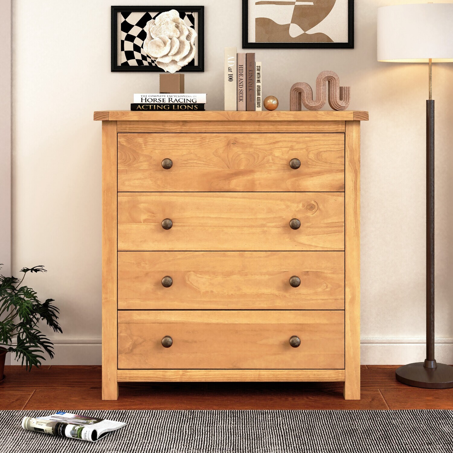 Lugo 4 Drawer Chest - Brown / Brass