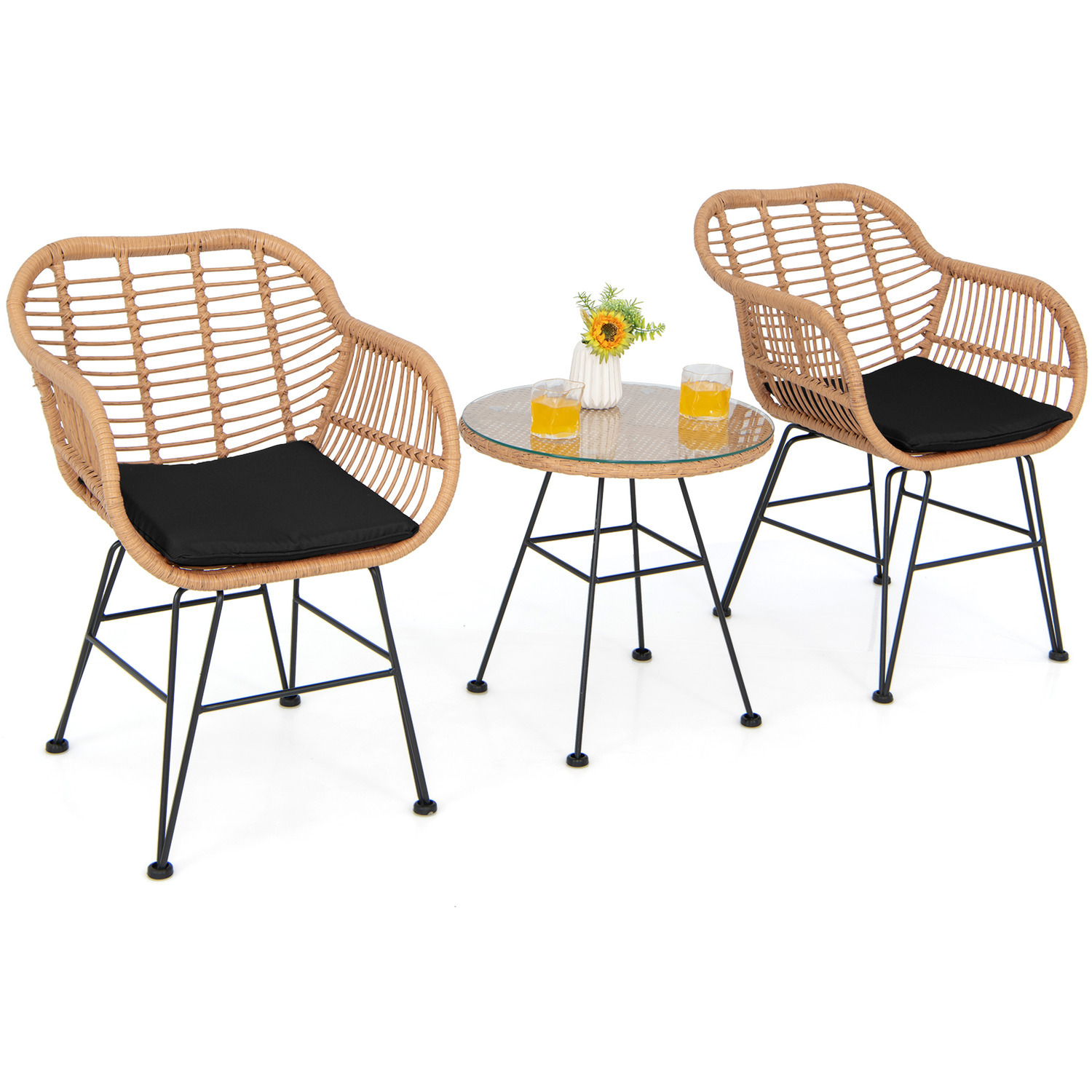 Image of 3 Pieces Patio Bistro Set Black&hellip;