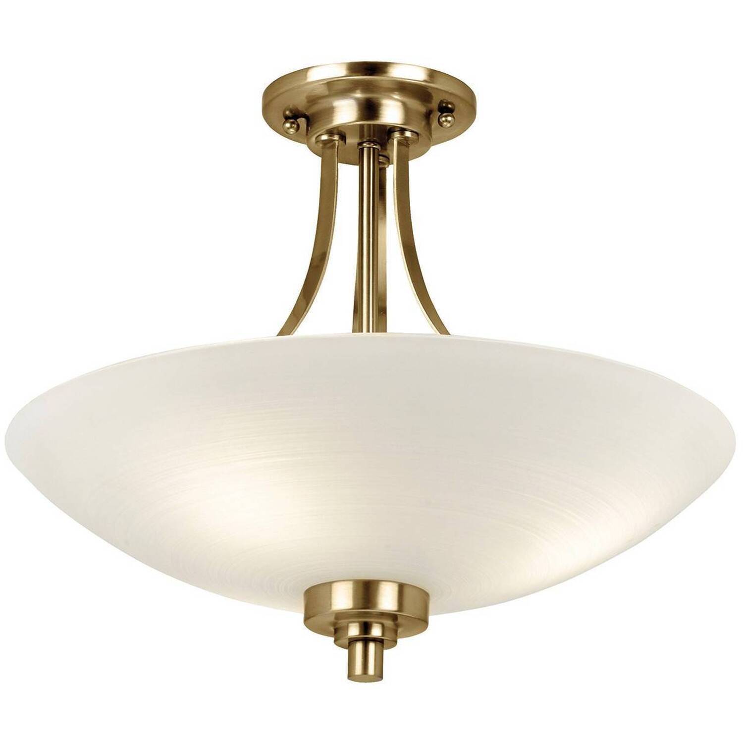 Endon Welles 3lt flush 60W White painted glass with faint line pattern & antique brass effect plate - Image 7