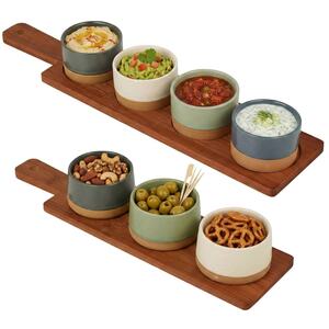 4/5 Piece Bamboo Dip Bowl Serving Set - Multicoloured