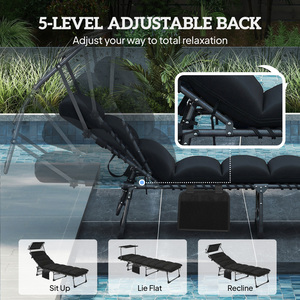 Outsunny Folding Sun Loungers Set of 2, Sunbed with Canopy
