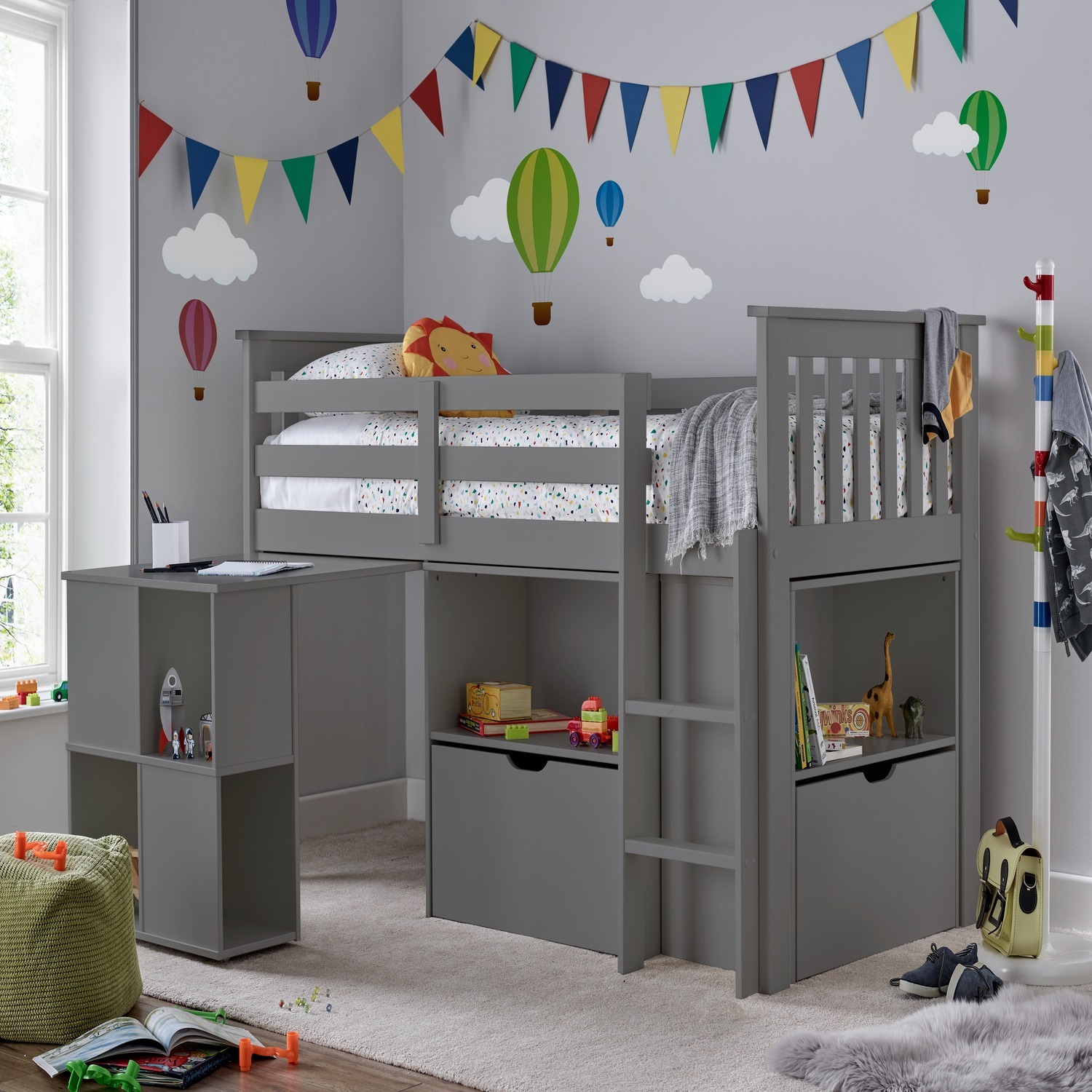 Milo Grey Sleep Station Kids Bed With A Desk - Grey