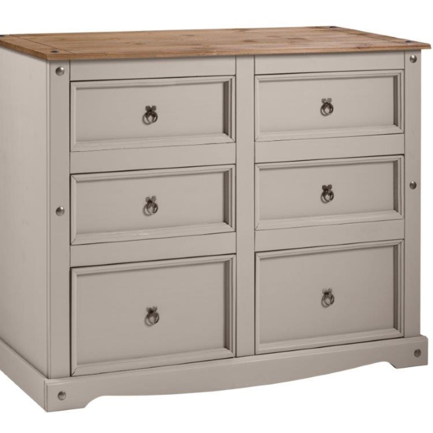 Corona Grey Wax 6 Drawer Wide Chest Of Drawers - Distressed Grey Wax