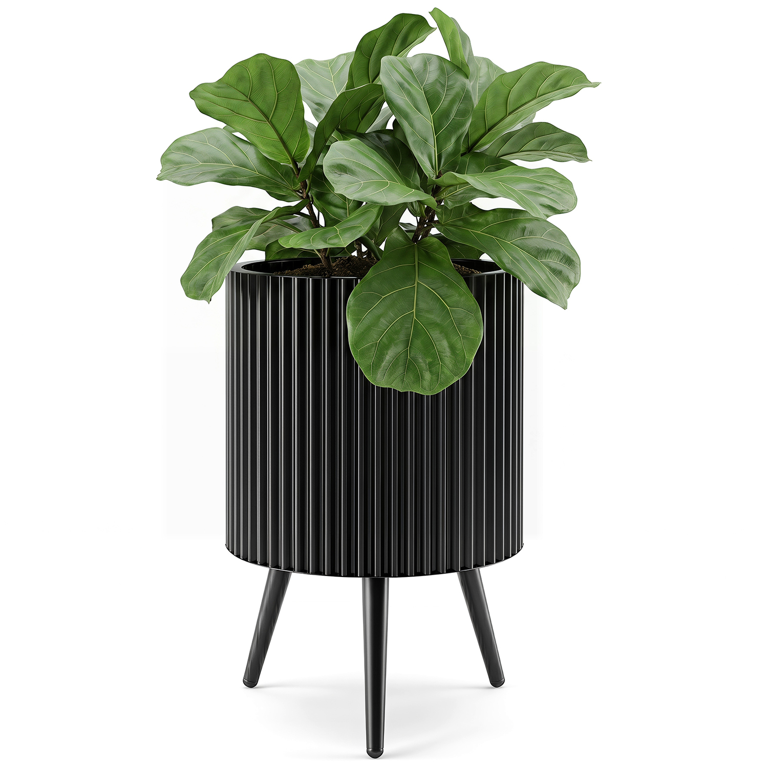 Costway Mid Century Modern Fluted Planter - Black - Image 1