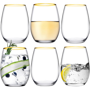Gold Rim Drinking Glasses Hi-Ball Tumblers Water Juice 350ml Boxed Set