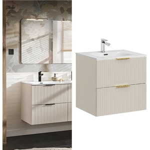 Bathroom Vanity Unit with Inset Sink Beige 600mm - Adel