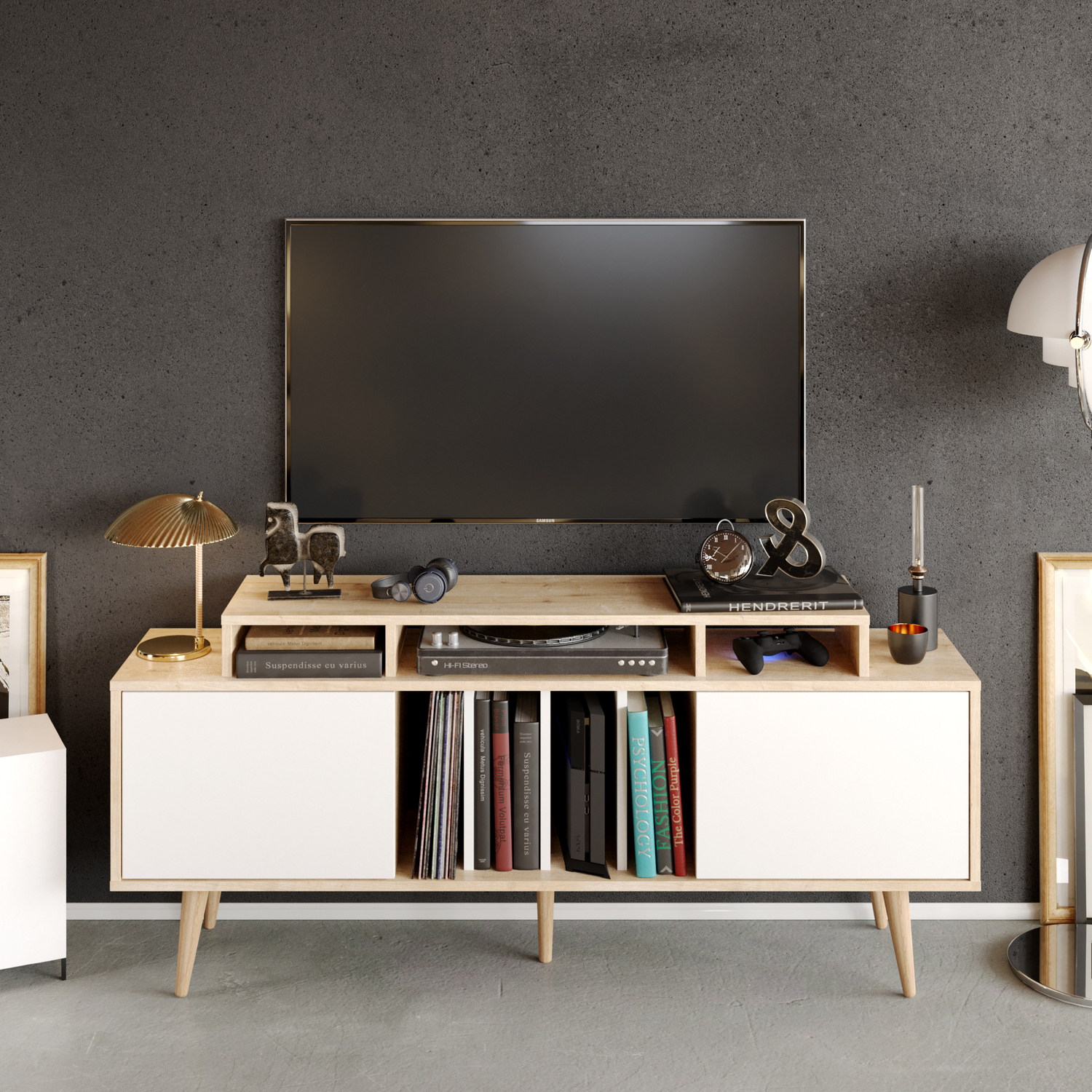 Charlize TV Unit TVs up to 63" - Sapphire Oak / White