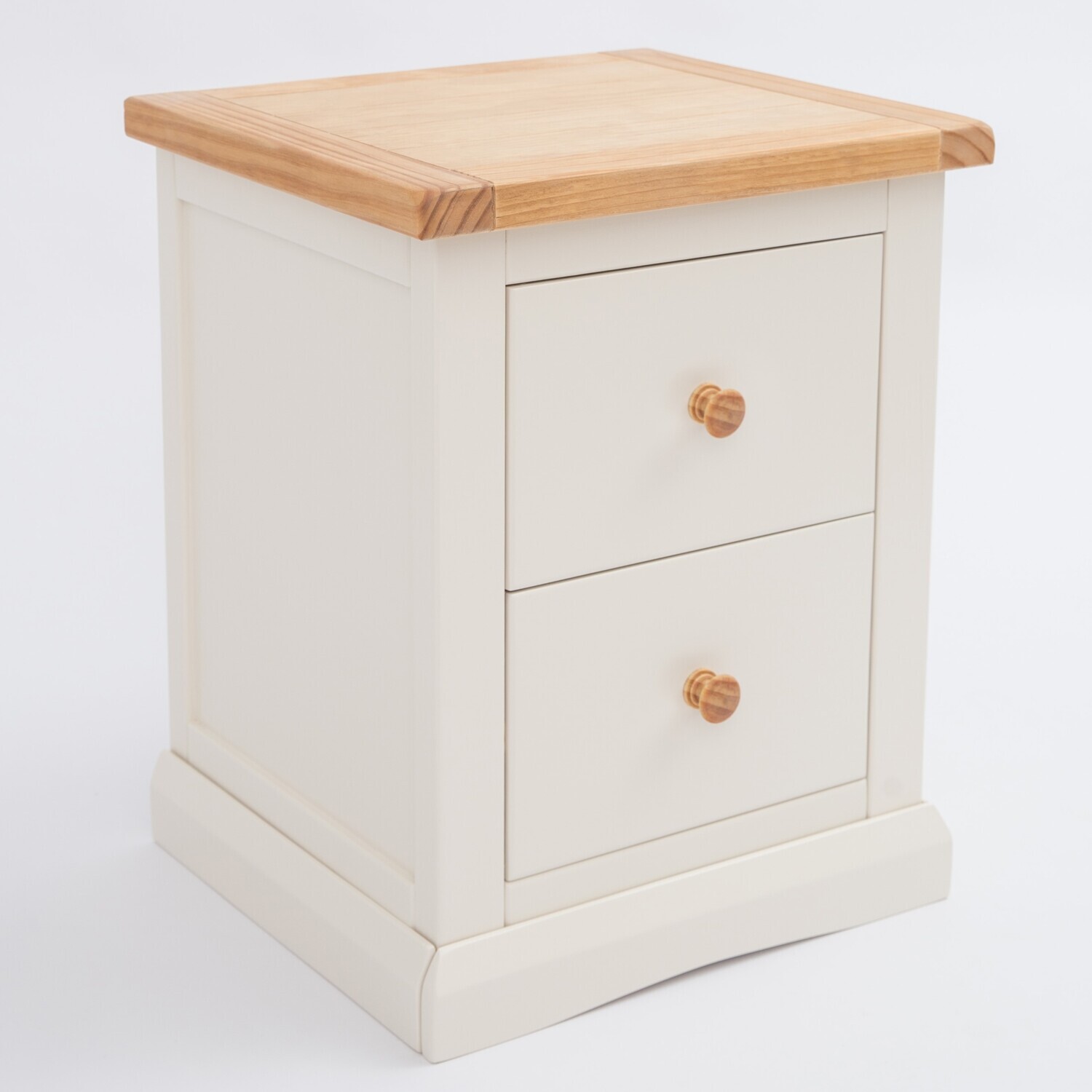 Castelli 2 Drawer Bedside Cabinet - White / Wood Knob