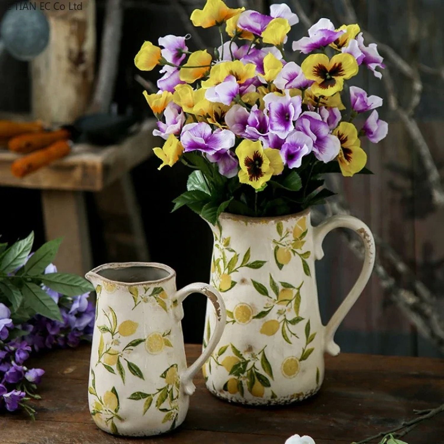 Pink Flowers Ceramic Jug With Handle