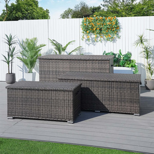 Abrihome Woven Rattan Storage Box with Waterproof Liner, Gas Struts, Handles
