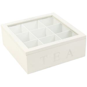 Wooden MDF Tea Box 9 Section Clear Lid - White