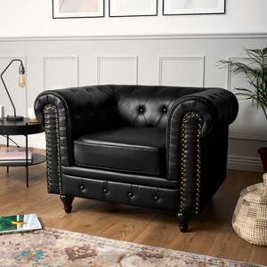 Bargainia Black Faux Leather Chesterfield Armchair