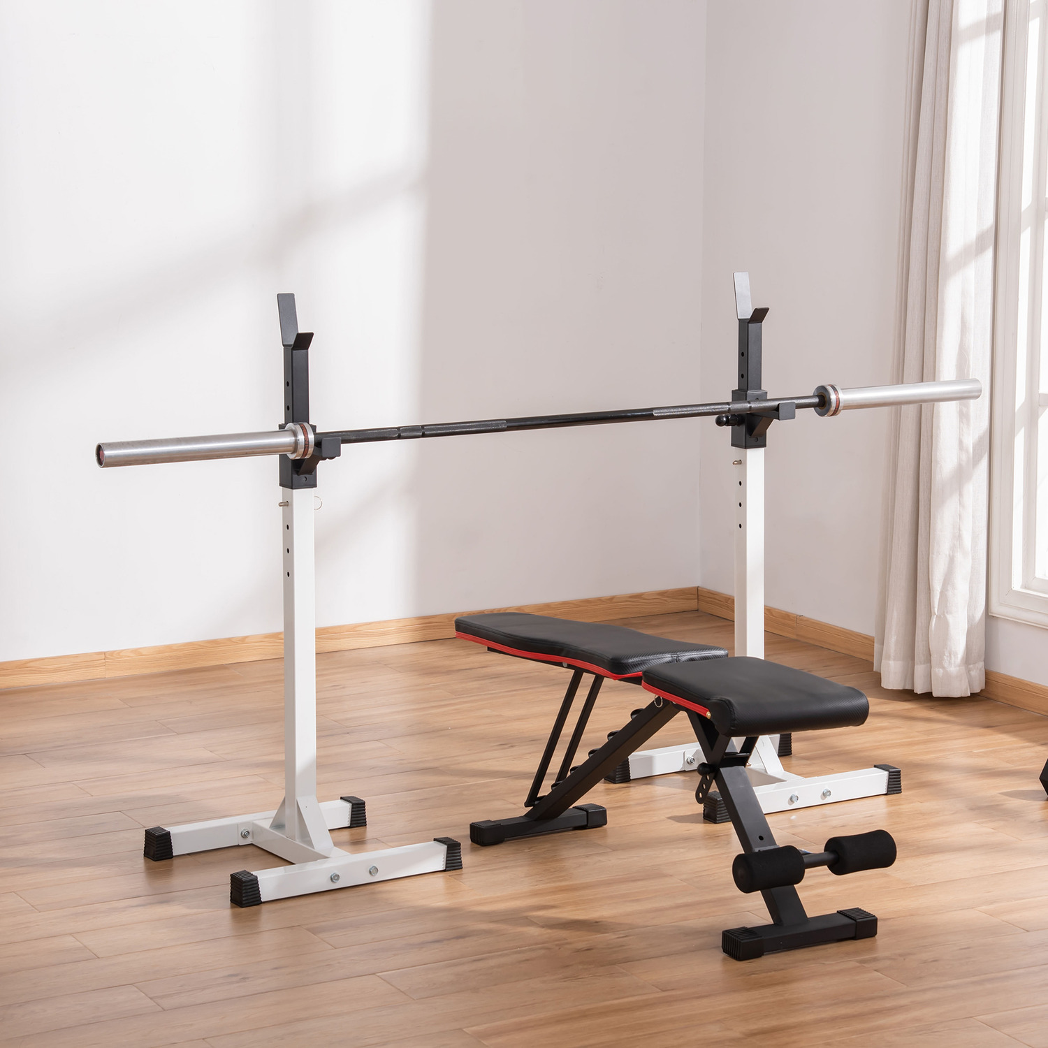 HOMCOM Heavy Duty Weight Stand Barbell Squat Stand - Black