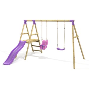Rebo Double Swing Set with Slide - Odyssey Purple
